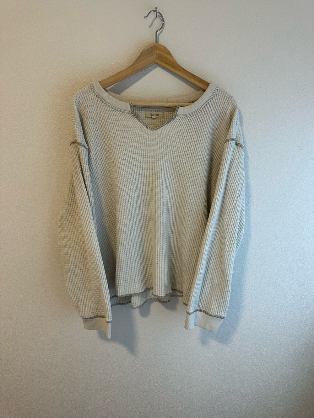 MADEWELL cream waffle-knit split-neck top womens XL